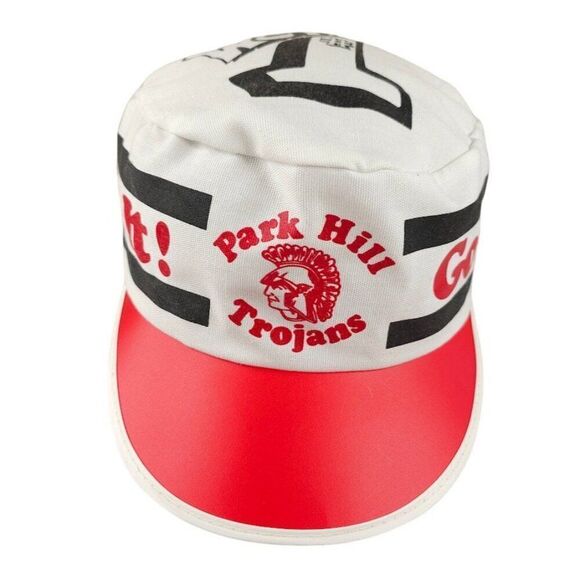 Vintage Park Hill Trojans Painters Cap Mens One Size White Red 80s High School